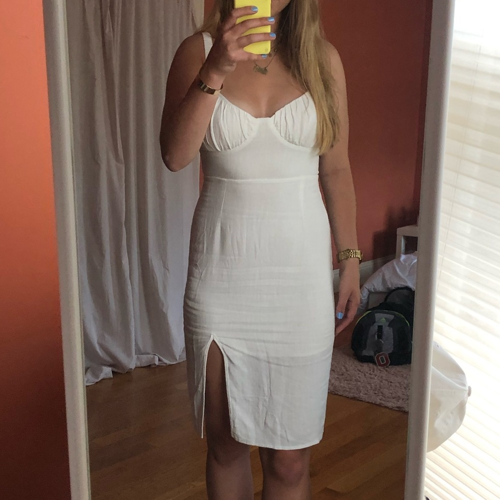 White cupped midi dress with slit